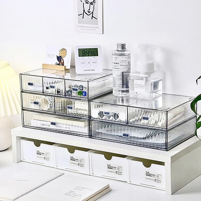 Desk Drawer Organizer, Stackable Office Supplies Desk Organizer, Plastic Plastic Storage Drawer, Desk Grocery Organizer For Stationery/Office Supplies (Clear, 1 Compartment)-NeatNest