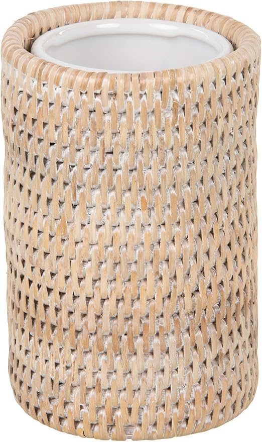 La Jolla Rattan Bathroom Tumbler and Toothbrush Holder (10 fl.oz.), White-Wash