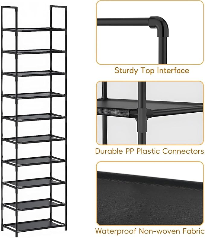 Shoe Rack 10 Tier Tall Shoe Storage Organizer,20-25 Pairs Shoe Storage Metal Shoe Shelf, Stackable Shoe Stand Organizer for Narrow Space Closet Entryway Hallway-NeatNest
