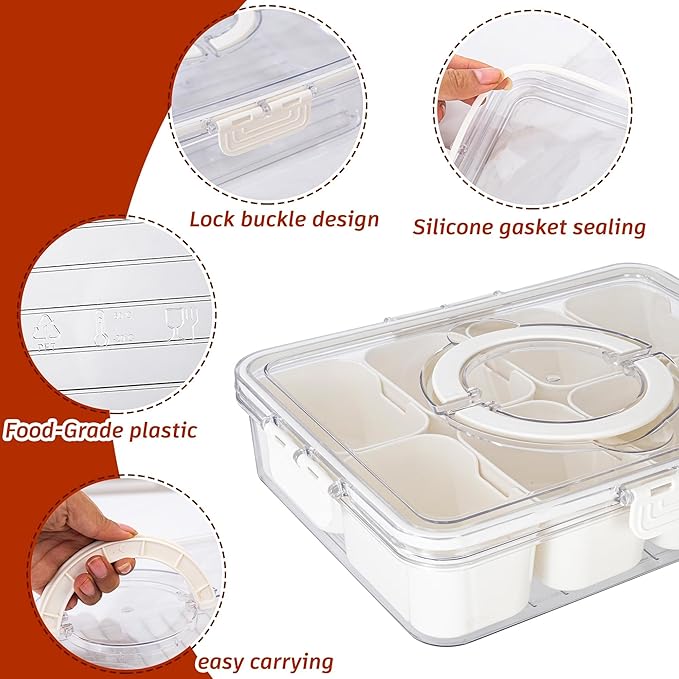 Divided Serving Tray with Lid and Handle - Divided Snack Tray for Portable Snack Platters - Clear Organizer for Candy, Fruits, Nuts, Snacks - Perfect for Party, Entertaining,2 pcs-NeatNest