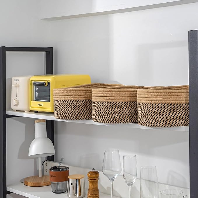CubesLand Small Cube Shelf Closet Storage Baskets Bins Set 2,Woven Basket for Organizing/Storage, Long-lasting &Skin-friendly Storage Basket Bin,Stylish Room Decor Basket,Camel/Mixed Black Rope Basket-NeatNest