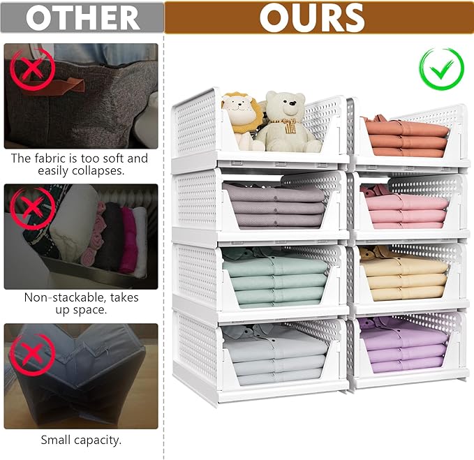 SNSLXH 5 Pack Stackable Closet Organizer Box, Multifunctional & Foldable Closet Storage Basket for Bathroom Kitchen Laundry Room Wardrobe Storage, Space-Saving Clothes Storage Drawer Organizer, Yellow-NeatNest
