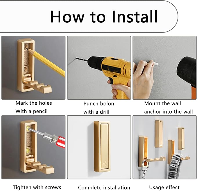 2Pcs Folding Coat Hooks, Heavy Duty Foldable Hook Made of Zinc Alloy, Foldable Gold Wall Hooks for Bathroom, Entryway, Closet, Pool and Kitchen are Coat, Key Backpack, Storage Solutions (Gold)-NeatNest