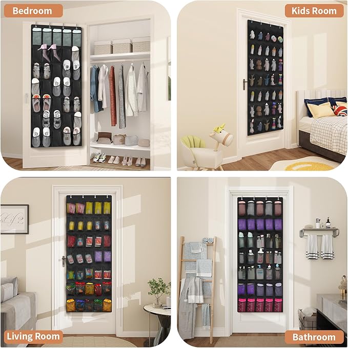 FENTEC 35 Large Pockets Over The Door Shoe Organizer, Mesh Hanging Shoe Organizer Shoe Rack for Closet Mesh Closet Shoe Holder, Over Door Organizer, Shoe Organizer for Wall, Black, 1 Pack-NeatNest
