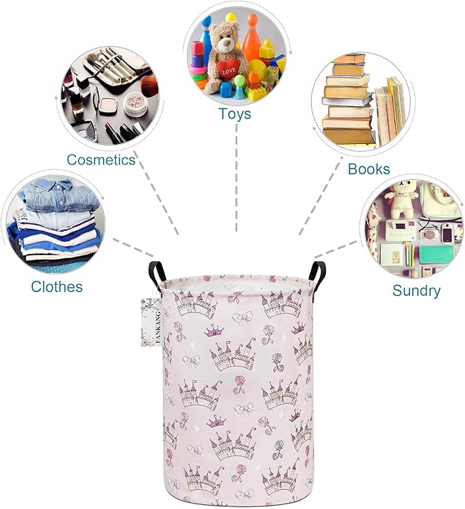 FANKANG Storage Basket, Nursery Hamper Canvas Laundry Basket Foldable with Waterproof PE Coating Large Storage Baskets for Kids Boys and Girls, Office, Bedroom, Clothes,Toys(Princess Castle)