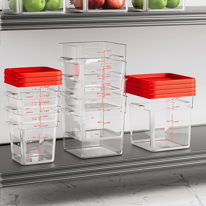 2 Quart Set of 4 Food Storage Containers,Food Containers with Lids and Handles,Square Commercial Food Containers for Kitchen, Restaurant,Refrigeration etc
