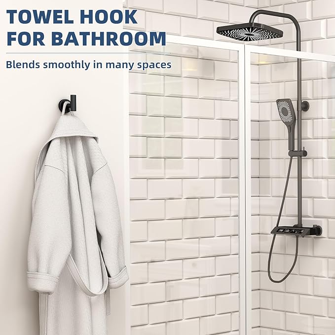 APLusee Towel Coat Hook Matte Black, 304 Stainless Steel Robe Hook, Bath Kitchen Contemporary Wall Mounted