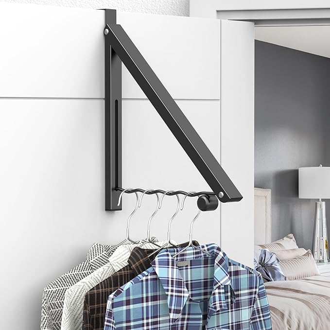 Clothes Drying Rack for Laundry Room Organization,Foldable Over The Door Drying Racks for Saving Space, Black 1 Pack
