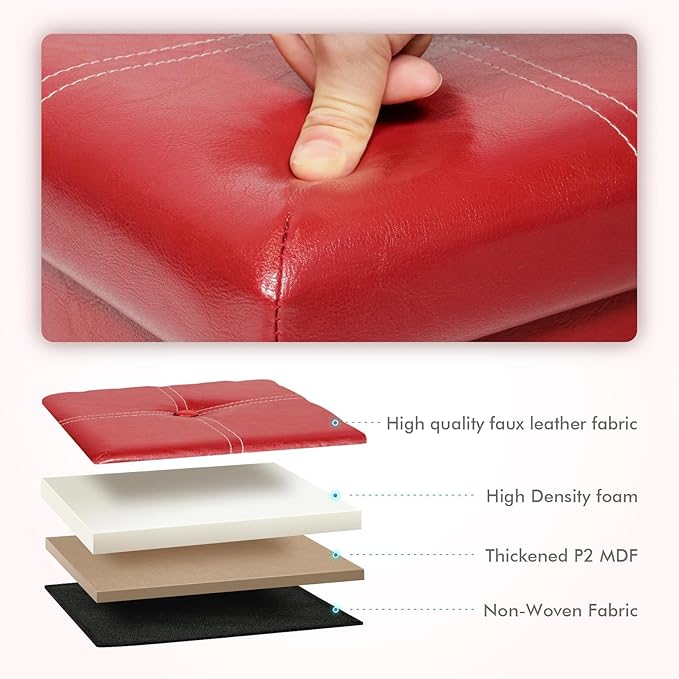 B FSOBEIIALEO Folding Storage Ottoman, Faux Leather Footrest Seat Coffee Table Toy Chest for Kids, Red 11.8"x11.8"x11.8"
