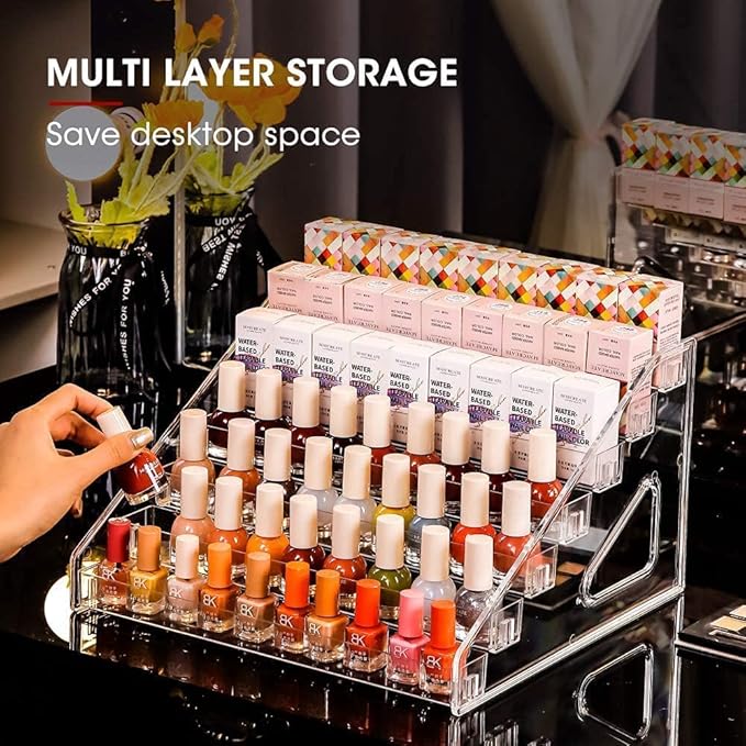 Nail Polish Organizer 84 Bottles of 7 Layers Sunglass Organizer Acrylic Display Rack Eyeglasses Storage Essential Oils Holder Makeup Organizer No Tool Needed Assembly, Clear (2 Pack)-NeatNest