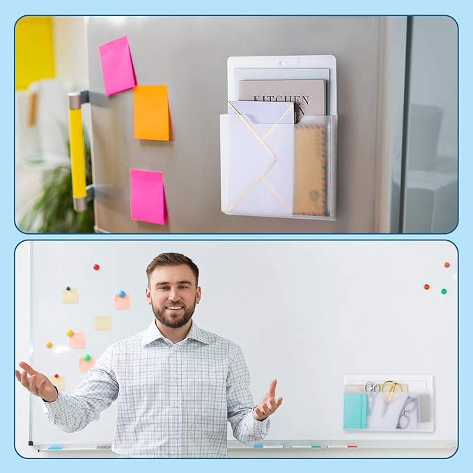 Fuutreo 6 Pcs Magnetic Wall File Organizer Magnetic Wall File Holder Refrigerator Magazine Holder for Mail Letters Paper(Clear,8.3 x 13.8 Inch, 12.6 x 9.5 Inch,Mixed Size)
