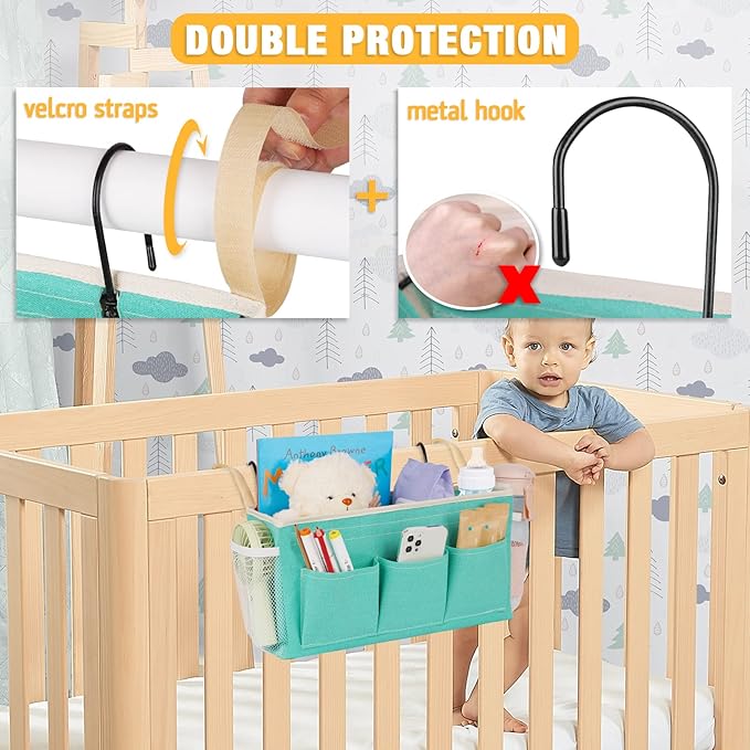 Bedside Caddy Bedside Organizer Bedside Storage Caddy with Fixed Straps and Water Bottle Holder for Home College Dorm Bunk Bed Hospital Bed Crib Bed Rails (2pcs Green)-NeatNest