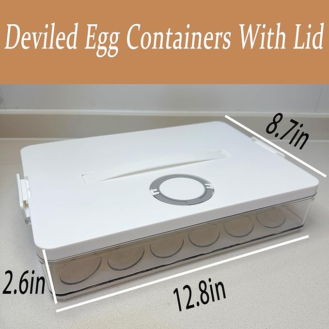 Deviled Egg Containers With Lid, Clear Deviled Egg Platter With Handle For 24 Eggs, Fridge Stackable Storage Deviled Eggs Tray Carrier, Suitable For Camping, Easter, Christmas (White)-NeatNest