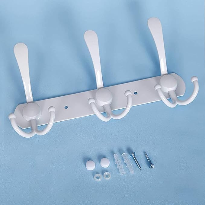 Coat Rack Wall Mounted,3 Tri Stainless Steel Coat Hook for Coat Hat Robes Towel in Mudroom Entryway (White, 2 Pack 3 Hook)-NeatNest