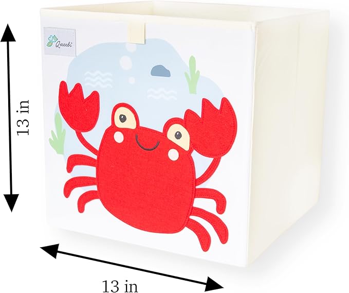 Crab Storage Cube- Organizer for Nursery, Playroom, Bedroom, Closet. Foldable Box 13x13x13 inches. Children's Toy Box, Diaper Caddy, Clothing Basket, Book Bin, Baby Essentials & Kids Gift-NeatNest