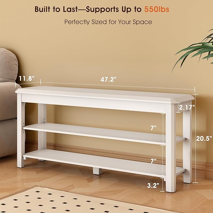 Shoe Rack Bench Seat Rubberwood 2-Tier Wooden Storage Bench 550lbs Compact Mid-Century Modern Design for Entryway, Hallway, Closet, Front Door Entrance, Foyer-NeatNest