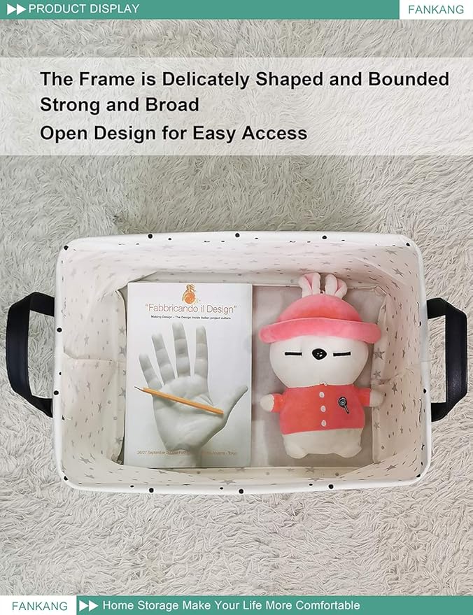 FANKANG Storage Basket,Nursery Hamper Canvas Laundry Basket Foldable with Waterproof PE Coating Storage, Office, Bedroom, Clothes,Toys (Rec-Star)