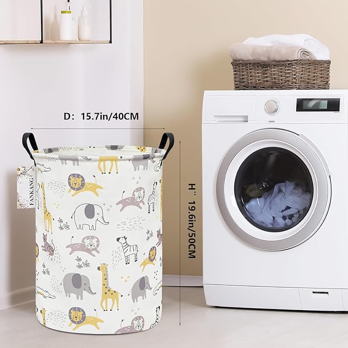 FANKANG Storage Basket, Nursery Hamper Canvas Laundry Basket Foldable with Waterproof PE Coating Large Storage Baskets for Kids Boys and Girls, Office, Bedroom, Clothes,Toys(Lovely Animals)