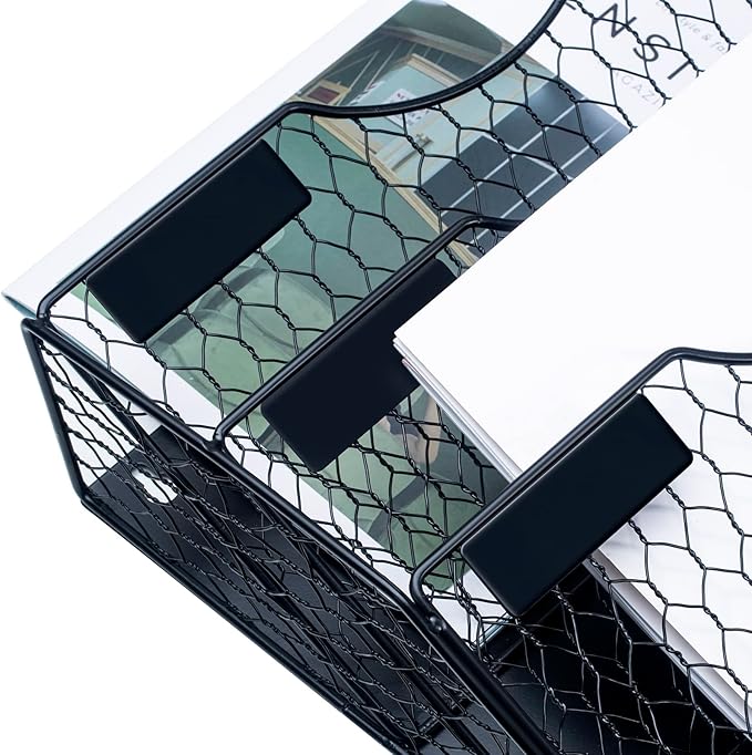 3-Tier Magnetic File Holder for File Cabinets, Refrigerator, Whiteboard, Magnetic Paper Holder, Magnetic Mail Holder, Black Magnetic Folder Holder