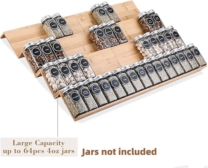 Bamboo Spice Rack Tray - Spice Drawer Organizer for Kitchen Cabinets Storage and Organization (Jars Not Included)-NeatNest