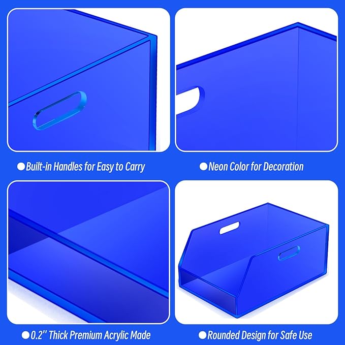 Gelite Stackable Large Storage Bin Organizer with Handles Acrylic Storage Container for Toy Pantry Kitchen Cabinet Bathroom Closet Office Organization, 15.4x11.4x6.7'', Navy Blue
