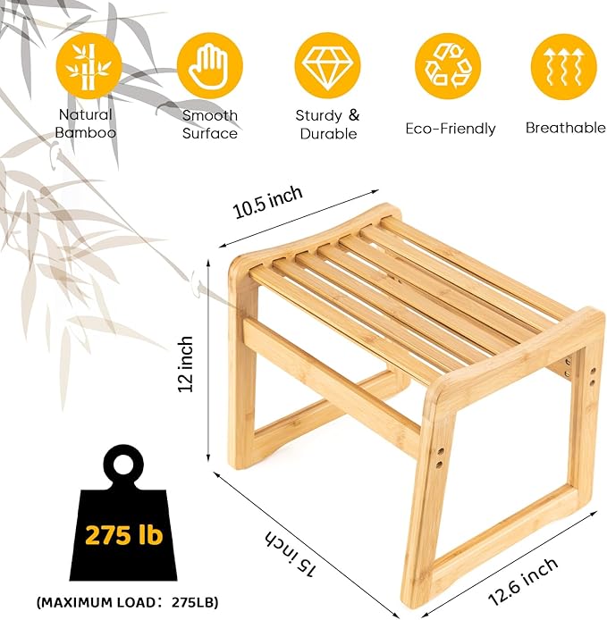 Bamboo Step Stool for Kids - Shoe Changing Foot Rest Stool for Living Room, Bedroom, Garden Leisure, Outdoor (Natural)