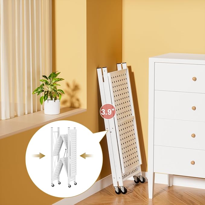 ALANNG Storage Shelves with Wheels, Bookshelf with Storage, No Assembly Metal Rack Cart for Kitchen, Office, Laundry, Garage (3 Tier, White)