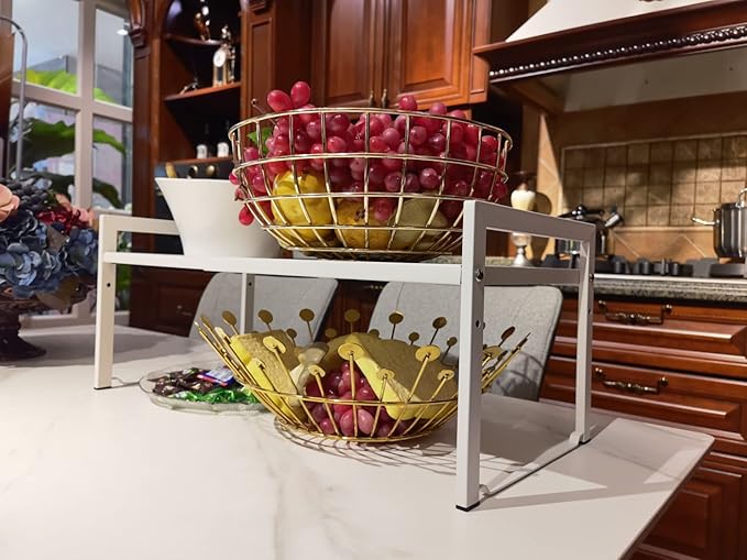 Expandable Cabinet Shelf Organizer 16-26" L Stackable Kitchen Counter Shelf Rack Stand Sink Riser Countertop Storage White (Wide 10.6”D)-NeatNest