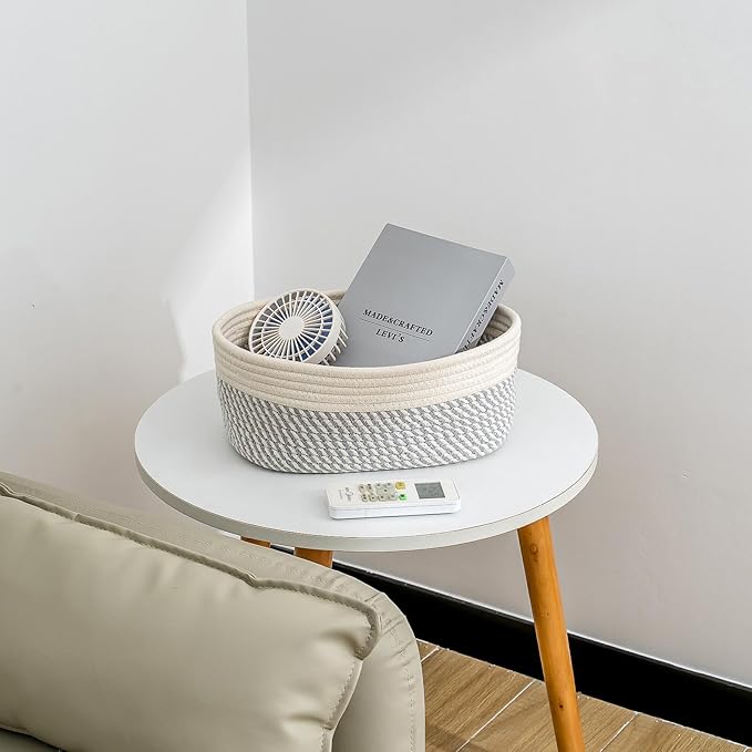 CubesLand Small Baskets, Storage Baskets for Organizing Shelves, Rectangular Woven Storage Basket Natural Cotton Rope Bins Closet Baby Nursery Empty Gifts Basket Off White/Mixed Gray-NeatNest
