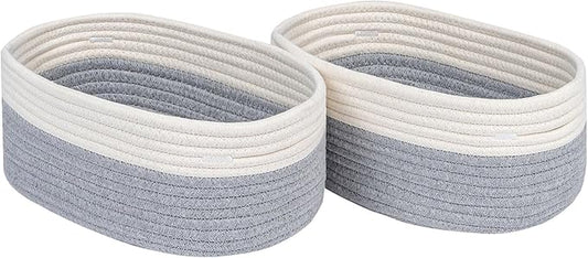 CubesLand Cube Shelf Storage Baskets for Organizing, Woven Shelf, Closet Bins Shelves Toy Basket Box Nursery Baby 2 Packs Organization Off White/Light Gray-NeatNest