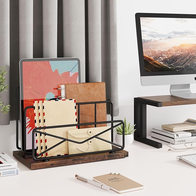 Desk Mail Organizer-with 2 Slot Matte Black Metal Desktop Mail Sorter Metal Storage File Holder Letter Sorter Organizer for Home or Office Desktop-NeatNest