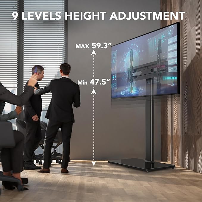AX WABER Universal Floor TV Stand with Mount 70 Degree Swivel 9 Level Height Adjustable and Space Saving Design for Most 27 to 65 inch LCD, LED OLED TVs, Perfect for Corner & Bedroom AX1006TB