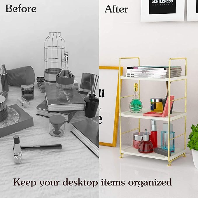 3-Tier Kitchen Spice Rack, Freestanding Stackable Organizer Shelf, Bathroom Countertop Storage Shelf, Cosmetic Organizer Holder, Square Standing Rack (Golden)-NeatNest