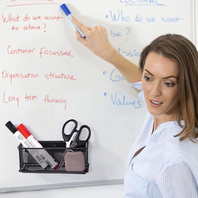 dedoot Magnetic Pencil Holder, Black Mesh Pen Organizer Strong Magnetic Storage Basket Organizes Pens, Pencils, Markers for Whiteboard, Locker, Fridge, Cubicle Desk, Offices 6.3x2.3x2.6inch,2 Pack-NeatNest