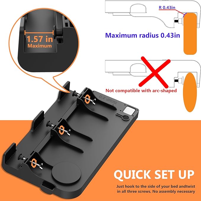 Bedside Shelf for Dorm Bunk Bed with USB Charging Port and AC Outlets, Bunk Bed Extender, Attachable Bedside Table, College Dorm Essential Clip On Bedside Tray, Bunk Bed Accessories, Plus Size, Black-NeatNest