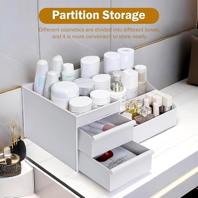 Large Makeup Organizer with Drawers - Multi-Functional Vanity and Countertop Storage for Cosmetics, Skincare, Perfume, Nail Polish, Brushes - Compact Desk and Bathroom Organizer for Women’s Gifts-NeatNest
