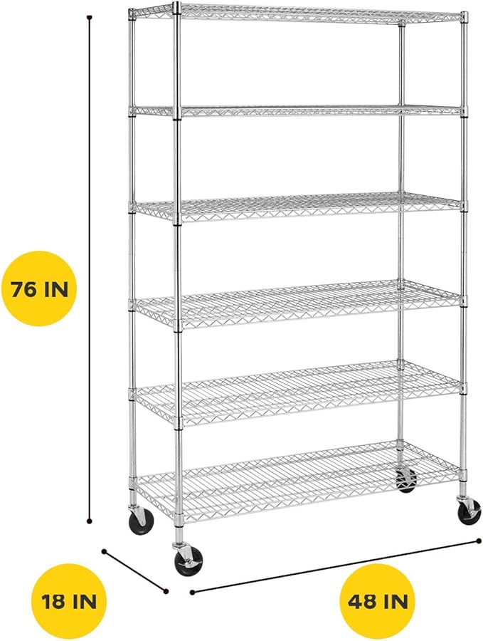 BestOffice 18x48x72 Storage Shelves Commercial Heavy Duty Metal Shelves Garage Organizer Wire Rack Shelving Storage Unit Shelf Adjustable Utility 6000 LBS Capacity,Chrome-NeatNest