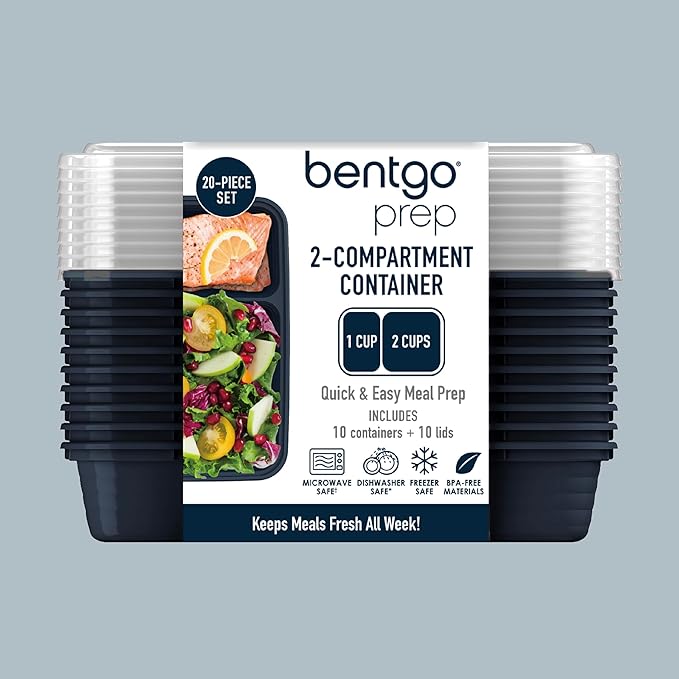 Bentgo 20-Piece Lightweight, Durable, Reusable BPA-Free 2-Compartment Containers - Microwave, Freezer, Dishwasher Safe - Navy Blue-NeatNest