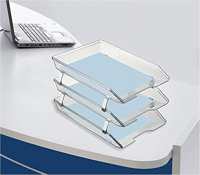 Acrimet Facility 3 Tier Letter Tray, Front Load, Letter Size/A4, Desktop File Organizer, Plastic (Clear Crystal Color)-NeatNest