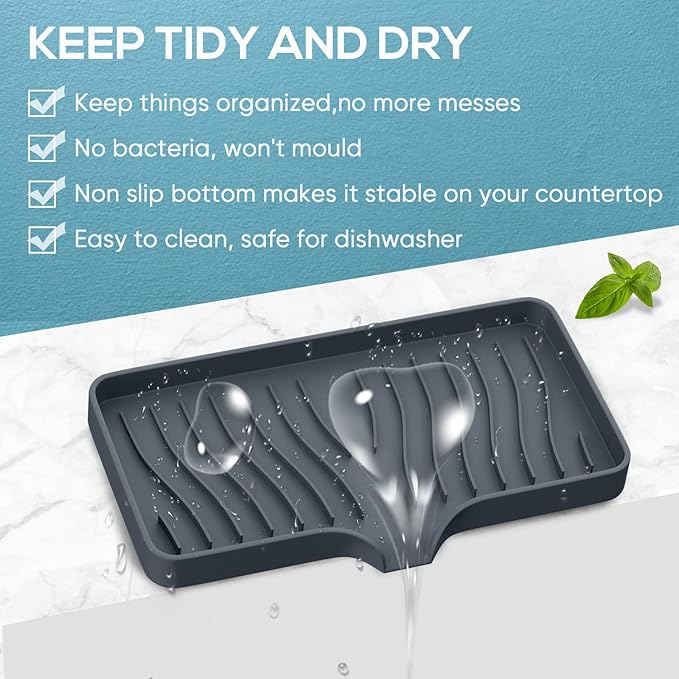 Silicone Sponge and Soap Holder, Self Draining Kitchen Caddy Sink Organizer with Soap Dispenser and Palm Brush-NeatNest