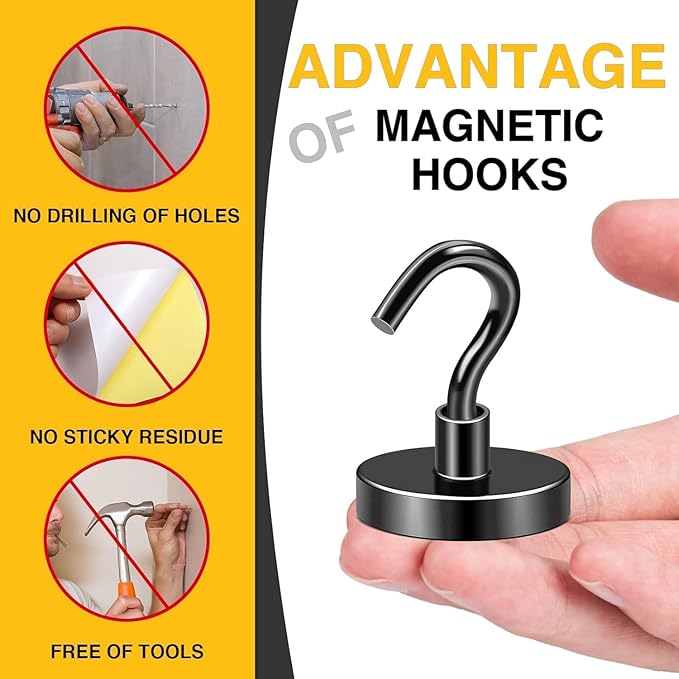 DIYMAG Magnetic Hooks for Hanging Cubicle Accessories, 118lbs 2025 Cruise Cabin Ship Essentials Magnetic Hook Heavy Duty Strong Magnets Fridge for Classroom Beach Kitchen Grills 4 Pack Black-NeatNest