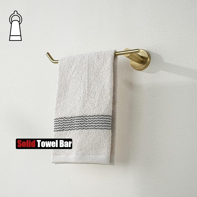 JQK Brass Gold Hand Towel Bar, Stainless Steel Towel Ring for Bathroom, 9 Inch Necklace Holder Brushed Golden Wall Mount Left Hand, TR101-BG