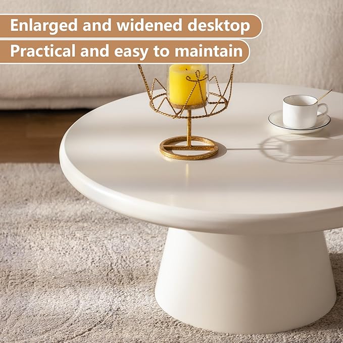 Creamy White Round Coffee Table 31.5" Center Table with Sturdy Pedesta Modern Circular Wood Tea Table for Living Room Bedroom Easy Assembly,Round Table-NeatNest