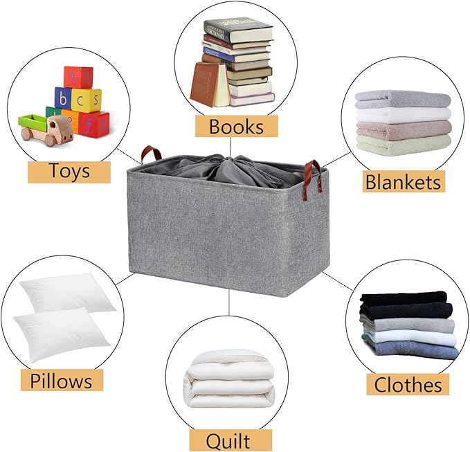 DULLEMELO Extra Large Grey Basket for Organizing, Collapsible Fabric Storage Basket with Handles, 70L Oversized Storage Bin, Large Closet Toys Blanket Organizer for Living Room, Laundry, Nursery-NeatNest