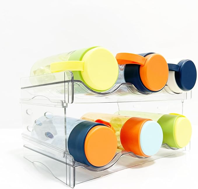 Acrylic Organizer - Stackable Freestanding Wine Rack, Water Bottle Organizer & Drink Holder for Kitchen, Cabinet, Fridge | Space-Saving Design for Bottles, Cups, Beverages (8.1"x11.2"x5.3")