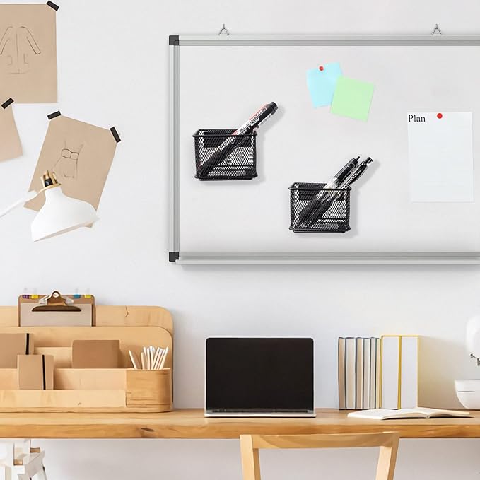 Black Magnetic Basket Set of 2, Refrigerator Basket, Magnetic Baskets Heavy Duty, Magnetic Locker Organizer Holder for Whiteboard Office, 3.42'' × 2.36'' × 2.55''-NeatNest