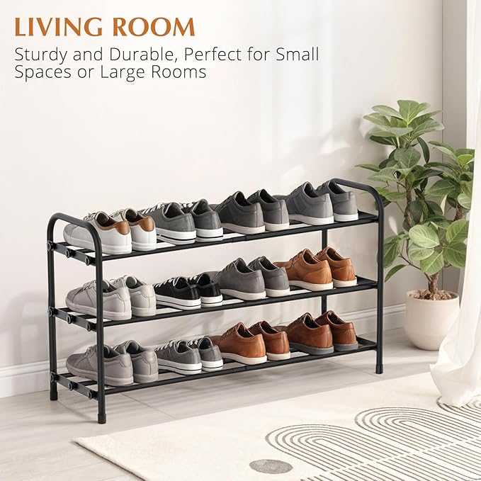 INSMART 3-Tier Expandable Shoe Rack, Stackable and Adjustable Shoes Organizer Storage Shelf, Sturdy and Durable Metal Structure Free Standing Shoe Rack for Closet Entryway Doorway-NeatNest
