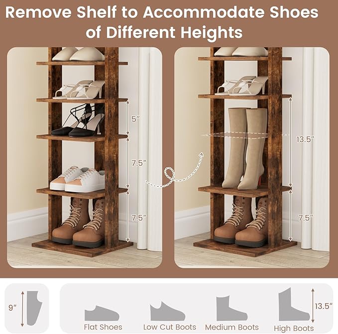 Tangkula 8-Tier Vertical Shoe Rack, Space-Saving Corner Shoe Organizer for 7 Pairs, Narrow Shoe Storage for Entryway, Front Door, or Closet-NeatNest