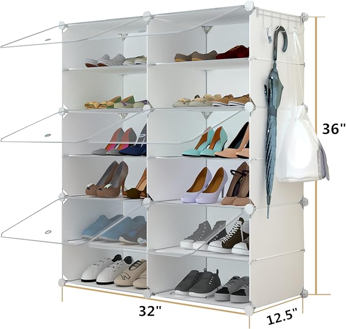 Shoe Rack Organizer, 24 Pair Shoe Storage Cabinet with Door Expandable Plastic Shoe Shelves for Closet,Entryway,Hallway,Bedroom,6 Tier-NeatNest