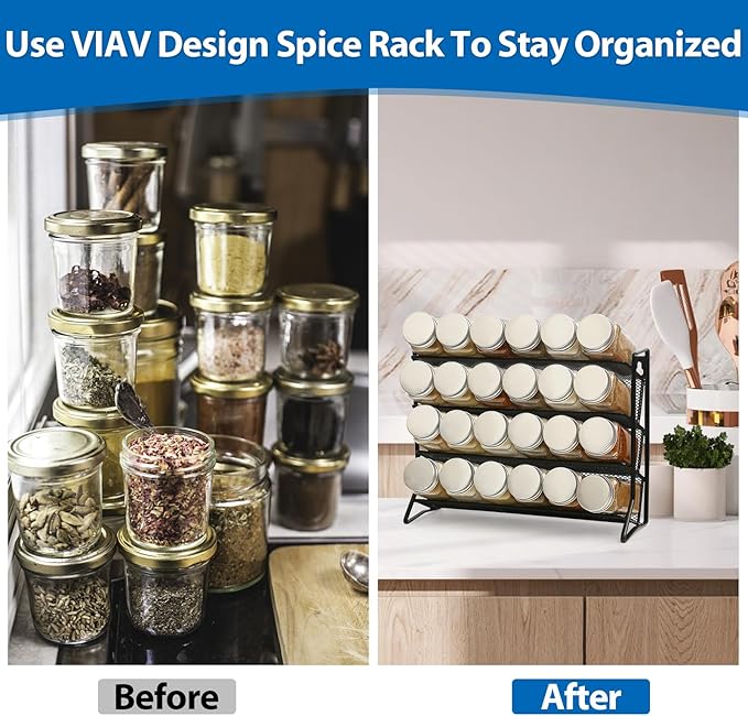 1PCS 4Tier Spice Rack for Counter Free Standing,Spice Rack for Inside Cupboard Hanging Wall Mounted Spice Seasoning Organiser Spice Jars Bottle Organizer for Kitchen Pantry(Black)-NeatNest
